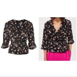 NWT Topshop - Floral Ruffle Tie Front Blouse